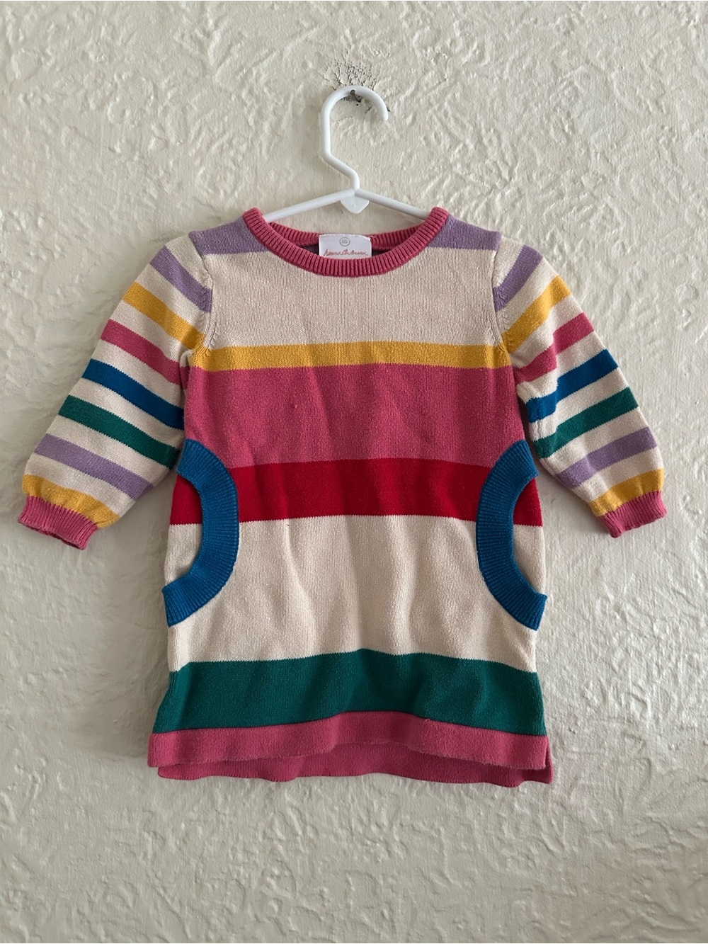 Hanna Andersson Girls Striped Knit Sweater Dress Pockets 18-24 Months Multicolor